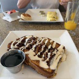 French toast with caramelized apples and pecans, with a glaze of cream cheese! Outstanding! French toast with caramelized apples and pecans, with a glaze of cream cheese! Outstanding!