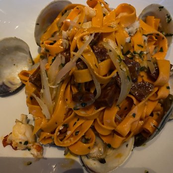 Row 34 - Lobster Roe Noodles with chorizo, clams and lobster - Seafood Near Me - Burlington, Massachusetts