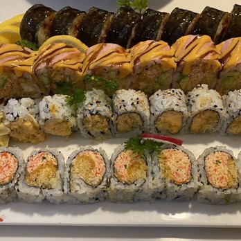 Tokyo - 2 speciality sushi rolls at the top Spicy crab and spicy shrimp at the bottom - Ramen Near Me - Fruit Cove, Florida Tokyo - 2 speciality sushi rolls at the top Spicy crab and spicy shrimp at the bottom - Ramen Near Me - Fruit Cove, Florida