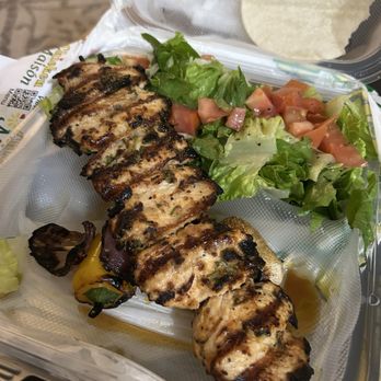 Chicken Maison - Spicy Chicken and Vegetable Kabob with double salad - Mediterranean Near Me - Gardena, California Chicken Maison - Spicy Chicken and Vegetable Kabob with double salad - Mediterranean Near Me - Gardena, California