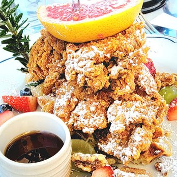 Sweet Maple - Chicken & Waffles (3 large fried pieces topping a croissant waffle.) - Breakfast & Brunch Near Me - Cupertino, California Sweet Maple - Chicken & Waffles (3 large fried pieces topping a croissant waffle.) - Breakfast & Brunch Near Me - Cupertino, California
