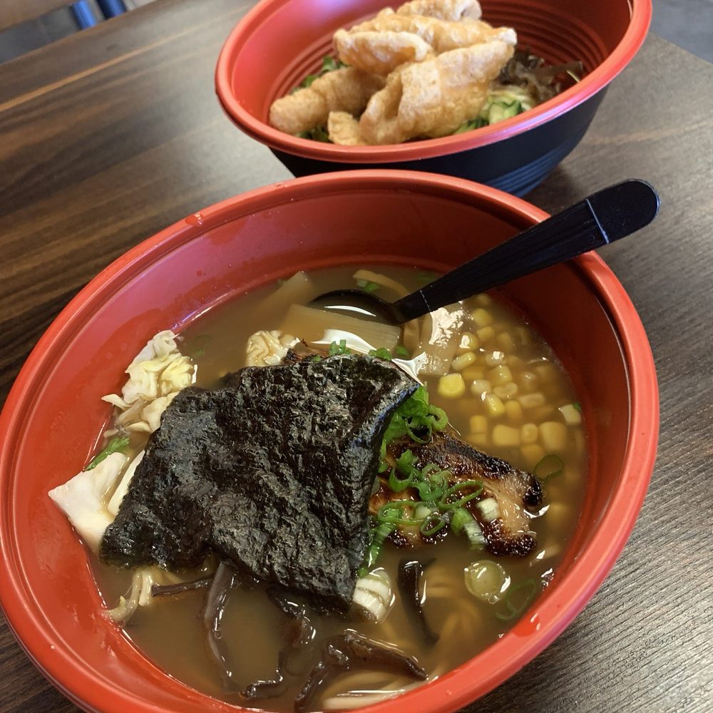 Kuma Ramen - Shoyu Chashu in front and Salad Chicharrone in back - Ramen Near Me - Hanford, California Kuma Ramen - Shoyu Chashu in front and Salad Chicharrone in back - Ramen Near Me - Hanford, California
