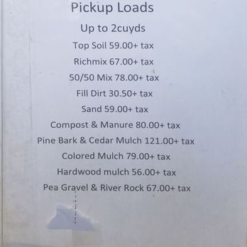 Lawns By Murphy - Price list for pick up. Each load is 2yrd pricing so bring a big truck as you will be charged for 2 yards regardless. - Nurseries & Gardening Near Me - Oklahoma City, Oklahoma Lawns By Murphy - Price list for pick up. Each load is 2yrd pricing so bring a big truck as you will be charged for 2 yards regardless. - Nurseries & Gardening Near Me - Oklahoma City, Oklahoma