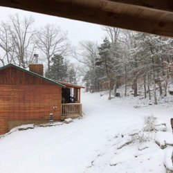 Can-U-Canoe Riverview Cabins - Beautiful snow day at Can U Canoe - snowy day - fireplace burning- perfect winter getaway.