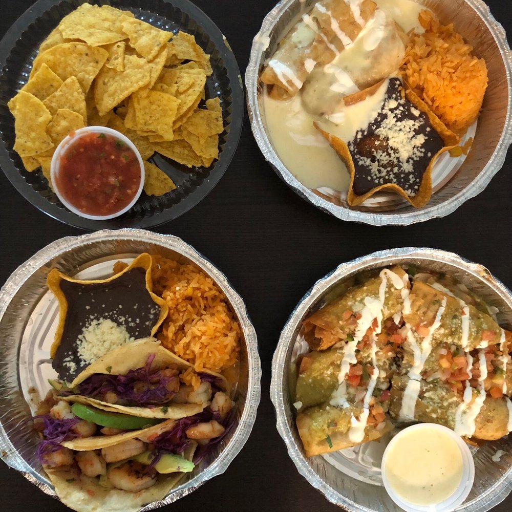 Cielo Mexican Restaurant - Clockwise from top right: steak chimichangas, chicken taquitos, tequila shrimp tacos, and chips & salsa - Mexican Near Me - Braintree, Massachusetts Cielo Mexican Restaurant - Clockwise from top right: steak chimichangas, chicken taquitos, tequila shrimp tacos, and chips & salsa - Mexican Near Me - Braintree, Massachusetts