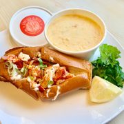 Photo of Lobster & Beer - Los Angeles, CA, United States. Connecticut Lobster Roll and cup of Lobster and Corn Chowder // YUM!
