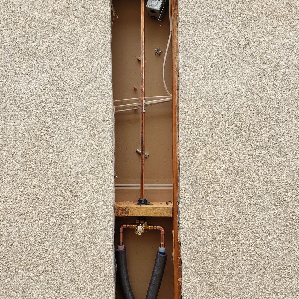 Stucco Repair Guy - Outdoor shower install requiring stucco repair. - Stucco Services Near Me Stucco Repair Guy - Outdoor shower install requiring stucco repair. - Stucco Services Near Me