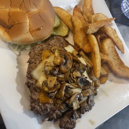 Mushroom Swiss. I add cheddar.