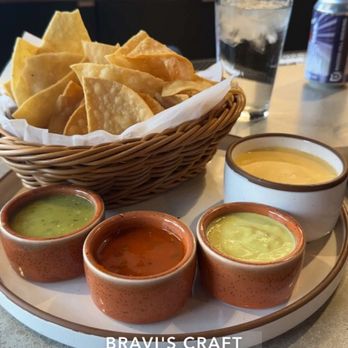 Bravis - Salsa Flight with cheese dip - Mexican Near Me - Shakopee, Minnesota