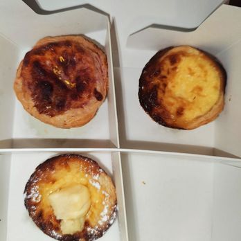 Na Tart - Purple Sweet Potato Tart (top left), Original Portuguese Tart (top right), Durian Tart (bottom left) - Desserts Near Me - Flushing, New York