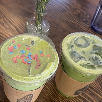Las Perras Cafe - earth day matcha, regular matcha - Coffee & Tea Near Me - Houston, Texas