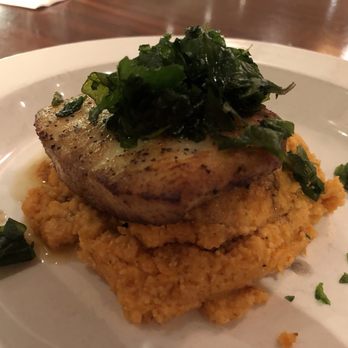 Hennen's - Halibut special with red pepper grits and spinach - Steakhouses Near Me - Chattanooga, Tennessee
