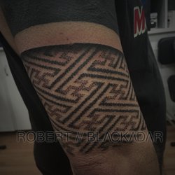 Some Funky Skills Tat2ing - Sayagata dotwork pattern and blackwork by Robert