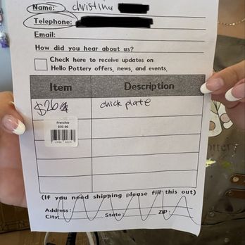 Hello Pottery - Receipt of visit - Paint-Your-Own Pottery Near Me - Irvine, California Hello Pottery - Receipt of visit - Paint-Your-Own Pottery Near Me - Irvine, California