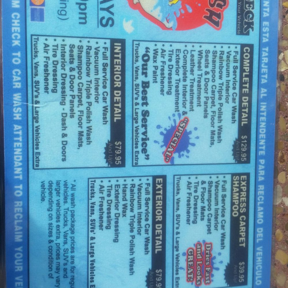 Splash Car Spa and Detail - This is the ticket from today which I used to claim my vehicle. It advertises packages which are no longer available. - Car Wash Near Me - Fontana, California Splash Car Spa and Detail - This is the ticket from today which I used to claim my vehicle. It advertises packages which are no longer available. - Car Wash Near Me - Fontana, California