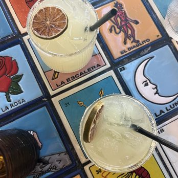 Buen Provecho - Provecho margaritas (look at how cute this table is) - Mexican Near Me - Long Beach, California