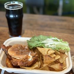 Eudora Brewing Company - Buffalo chicken sandwich and homemade chips