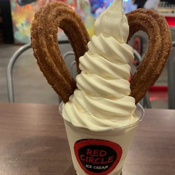 Red Circle Ice Cream - Pearland - Churros with plain vanilla ice cream - Desserts Near Me - Pearland, Texas