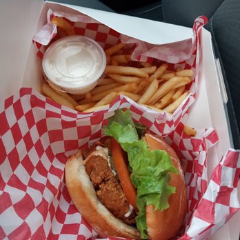 Bayside Cafe - Chik'n burger with fries to go. - Coffee & Tea Near Me - Everett, Washington Bayside Cafe - Chik'n burger with fries to go. - Coffee & Tea Near Me - Everett, Washington
