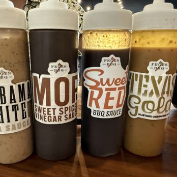 Feges BBQ - Barbecue sauces! We liked the two on the right - Barbeque Near Me - Houston, Texas