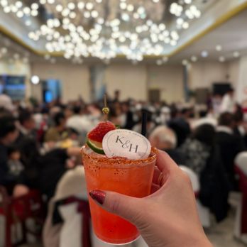 Spirits & Petals - Strawberry margarita with Tajin rim at Pearl Bay Restaurant in Fremont for a Chinese wedding banquet - Bartenders Near Me