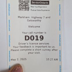 Service Ontario - Here to renew my driver's licence. D in the number means driver's licence. H means health card. A means appointment. There's also P and V.