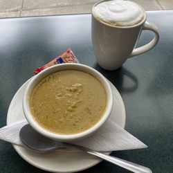 The Hide Out Cafe - Small spilt pea soup and small cappuccino