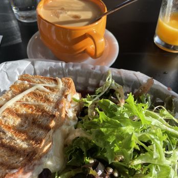 Cafe Girasole - Grilled veggies and cheese sandwich, house salad, and curry potato soup. - Sandwiches Near Me - Gardnerville, Nevada