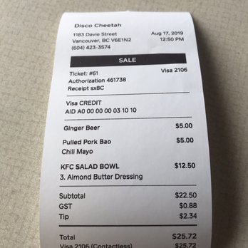 Disco Cheetah - The bill - Korean Near Me - Vancouver, British Columbia