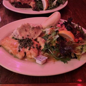 Louis Louis - Pan Sauteed Grouper with Capers and Brown Butter Sauce, mashed potatoes and salad. - New American Near Me - Santa Rosa Beach, Florida Louis Louis - Pan Sauteed Grouper with Capers and Brown Butter Sauce, mashed potatoes and salad. - New American Near Me - Santa Rosa Beach, Florida