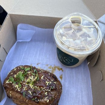 Del Sur Bakery & Cafe - Longanisa Croissant and salted pandan latte - Filipino Near Me - Chicago, Illinois Del Sur Bakery & Cafe - Longanisa Croissant and salted pandan latte - Filipino Near Me - Chicago, Illinois