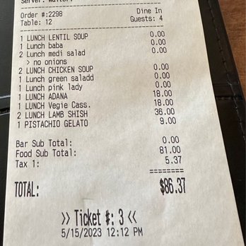 460 Bistro - Our receipt to prove that we were actual customers. - Mediterranean Near Me - West Orange, New Jersey