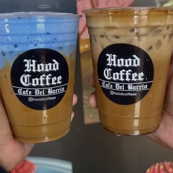 Hood Coffee - Brown sugar espresso (left) and Seasonal Viet with blue cold foam (right). BOMB!! - Coffee & Tea Near Me - Orange, California