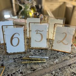 Fresh Local Ice Cream - Wedding Table Numbers with Gold paint and faux calligraphy.