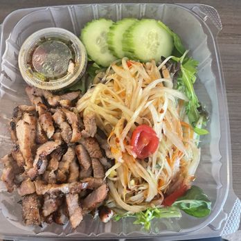 Big Blue Thai BBQ - Another photo of the grill pork with papaya that's not pictured with the rice. - Thai Near Me - Salem, Oregon
