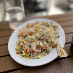 Fortune House - Yang Zhou Fried Rice - $14. (aka shrimp & bbq pork fried rice). No flavor, needed lots of soy and chili oil. Nice portion!