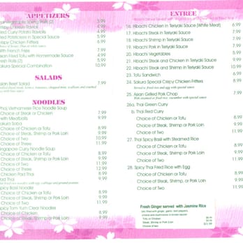 Sakura Asian Express - Scanned and uploading menu, two parts since my scanner only does 8x11. - Thai Near Me - Greenville, North Carolina Sakura Asian Express - Scanned and uploading menu, two parts since my scanner only does 8x11. - Thai Near Me - Greenville, North Carolina