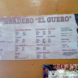 Asadero El Guero - Current menu 2023
