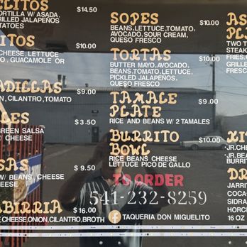 Taqueria Don Miguelito - Menu 6/23/25 - Food Trucks Near Me - Eugene, Oregon Taqueria Don Miguelito - Menu 6/23/25 - Food Trucks Near Me - Eugene, Oregon