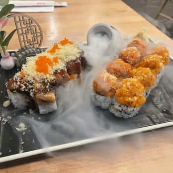 Ryo Sushi - Chicago (left) Volcano Roll (right) - Sushi Bars Near Me - Chicago, Illinois