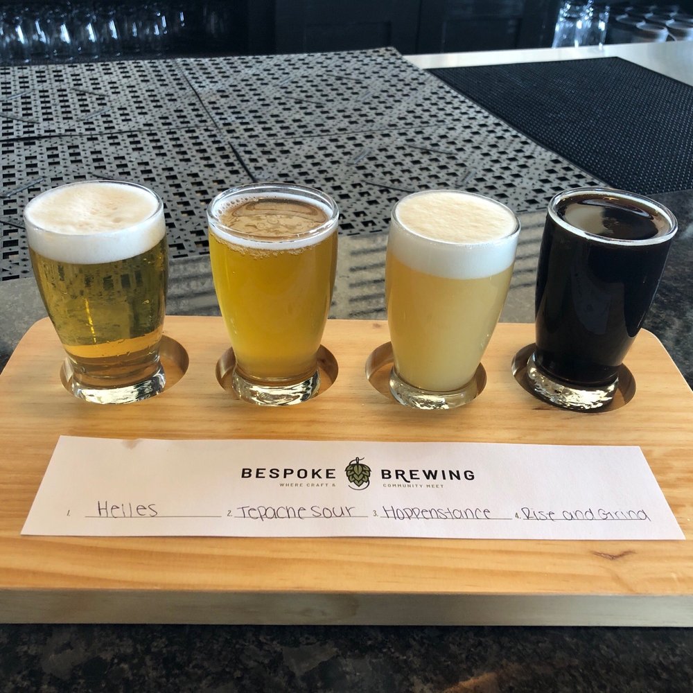 Bespoke Brewing - First flight - Helles, Tepache Sour, Hoppenstance, and Rise and Grind stout - Breweries Near Me - Ronks, Pennsylvania Bespoke Brewing - First flight - Helles, Tepache Sour, Hoppenstance, and Rise and Grind stout - Breweries Near Me - Ronks, Pennsylvania