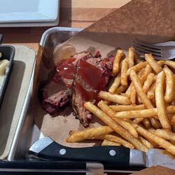 Snowflake Smokehouse Bar and Grill - Lunchtime Brisket & Ribs Combo with side of Mac N Cheese.