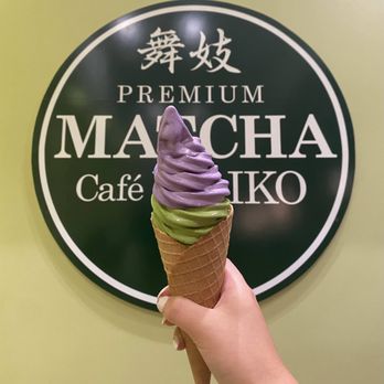 Matcha Cafe Maiko - Matcha and Ube soft serve in a waffle cone - Desserts Near Me - Centreville, Virginia