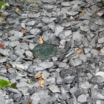 Smilin' Curbs - Buried downspout hidden in rocks. - Landscaping Near Me - Melbourne, Florida