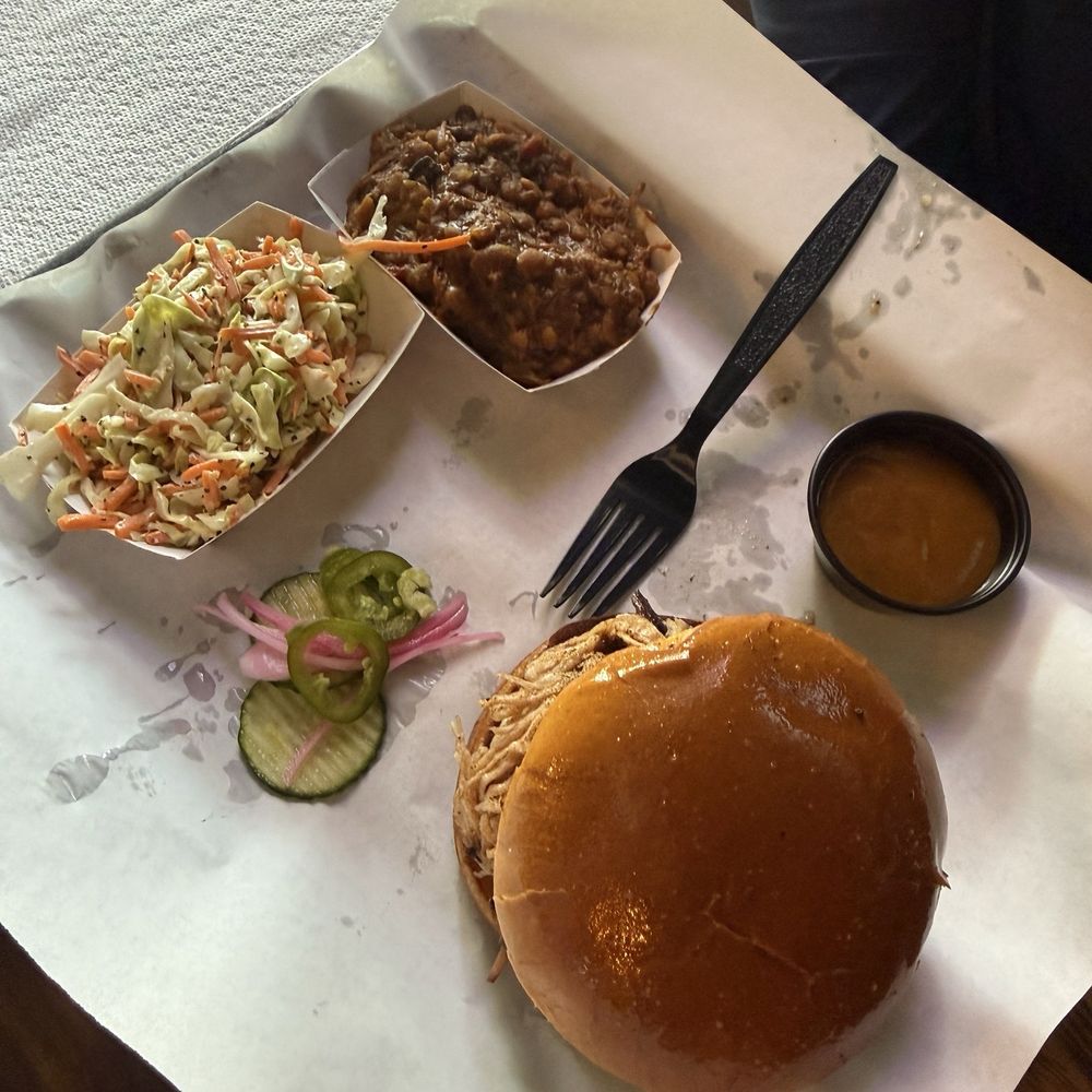 Copper State Barbecue - Pulled pork sandwich, homemade golden sauce, fresh coleslaw, and beans - Barbeque Near Me - Scottsdale, Arizona Copper State Barbecue - Pulled pork sandwich, homemade golden sauce, fresh coleslaw, and beans - Barbeque Near Me - Scottsdale, Arizona
