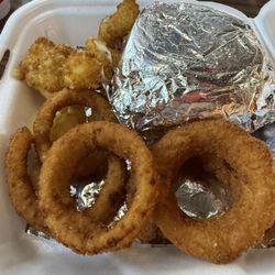 Cook Out - Burger Tray with onion rings and cheese bites