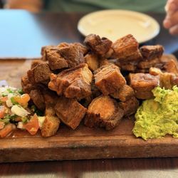 Cocina Morales - Chicharron with Guacamole and Salsa.