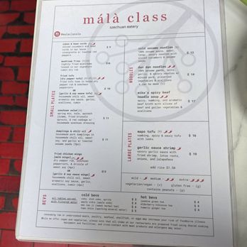 Mala Class - Menu May 2026 - Szechuan Near Me - Los Angeles, California