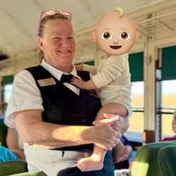 Grand Canyon Railway - Pullman Host/Guide Sheryl after she offered to hold our overtired ten month old. Thank you, Sheryl!