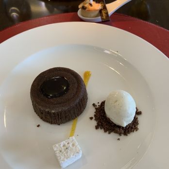 The Bocuse Restaurant - Chocolate cake with ice cream and a marshmallow - French Near Me - Hyde Park, New York The Bocuse Restaurant - Chocolate cake with ice cream and a marshmallow - French Near Me - Hyde Park, New York